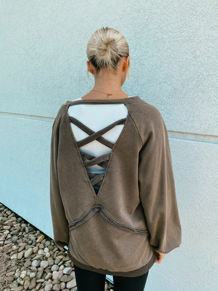 Crossroads Criss Cross Pullover - RUST CHARCOAL