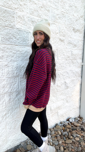 Free People -Classic Striped Oversized Crewneck -  NAUTICAL COMBO