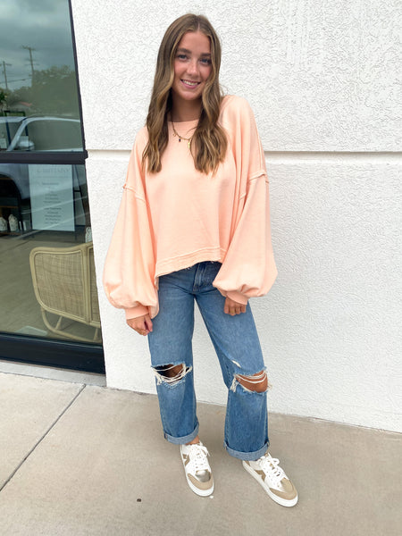 Free People - Trish Sweatshirt - SUMMER PEACH