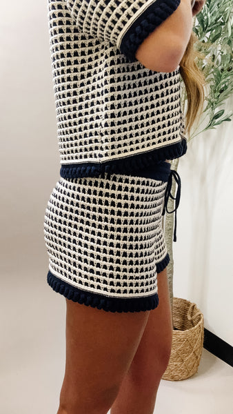 Navy and Ivory Crochet Shorts