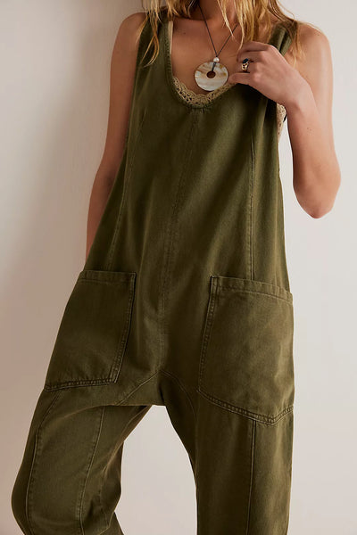 Free People - High Roller Jumpsuit - MOSS STONE