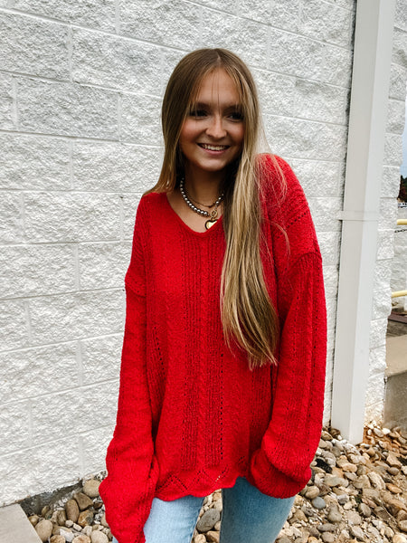 Peppermint Red V-Neck Knitted Sweater