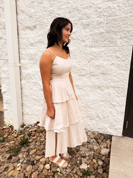 Whimsical Waves Tiered Linen Midi Dress