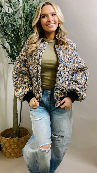 Floral Quilted Bomber Jacket