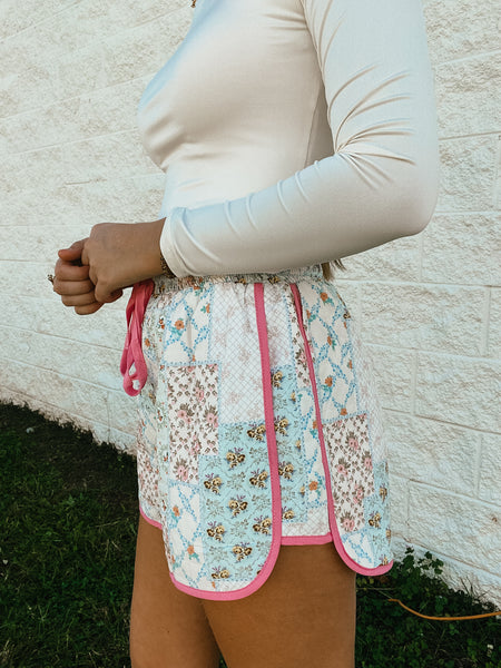 Floral Whimsy Patchwork Quilted Shorts