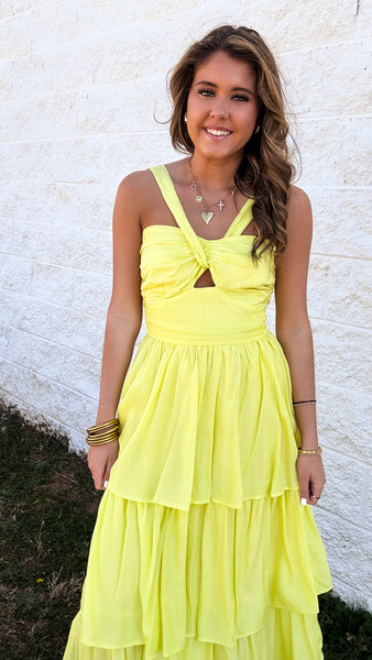 Summer Sun Yellow Halter Midi Dress