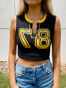 Varsity 87 Cropped Tank Top - BLACK