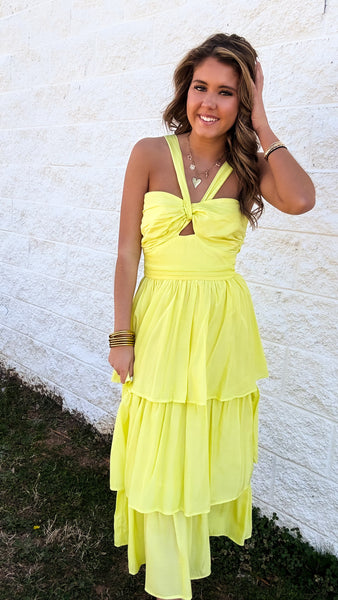 Summer Sun Yellow Halter Midi Dress