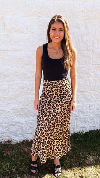 Leopard Legacy Satin Midi Skirt