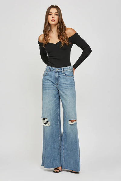 Hidden - NORI - Super Soft Oversized Wide Leg Jean - Medium Wash -33" Inseam