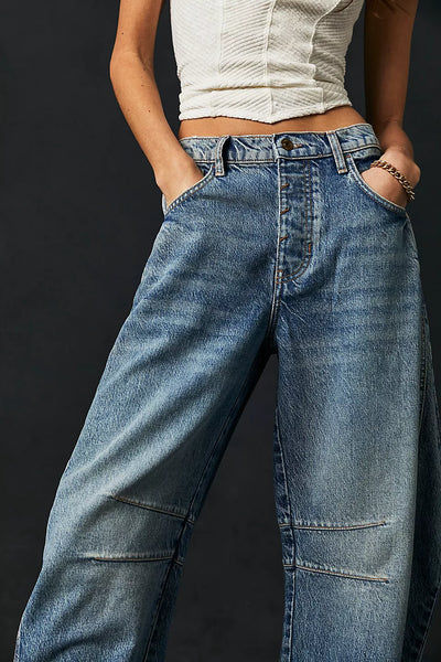 Free People - Good Luck Mid-Rise Barrel Jeans - ULTRA LIGHT BEAM