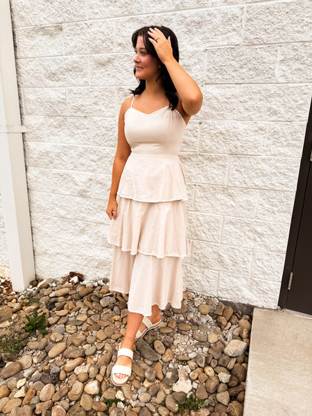 Whimsical Waves Tiered Linen Midi Dress