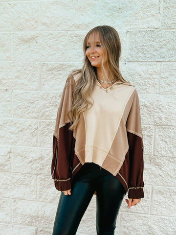 Mocha Melody Color Block Pullover