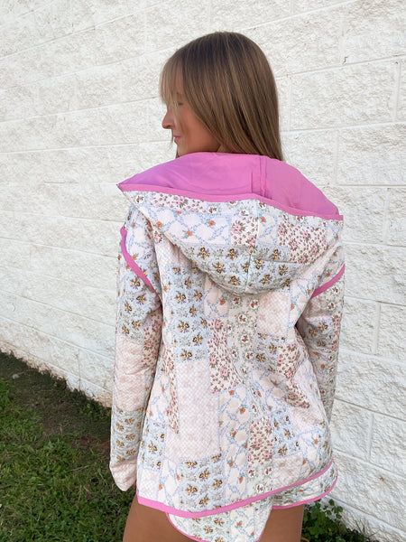 Floral Whimsy Patchwork Quilted Zip Up Jacket