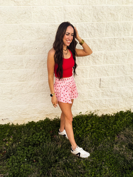 Summer Strawberry Gingham Skort