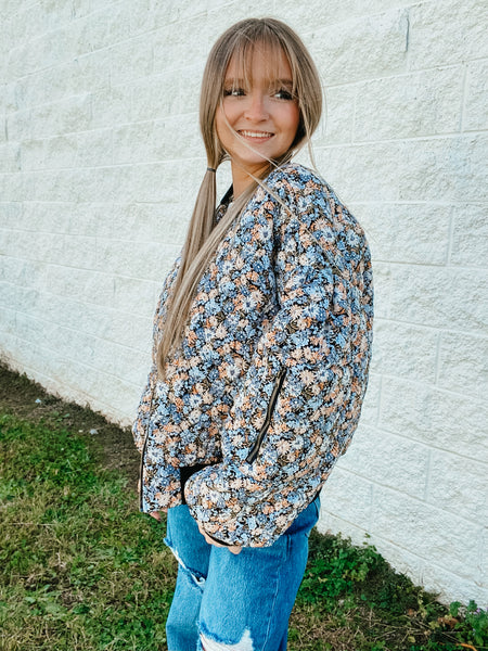 Floral Quilted Bomber Jacket