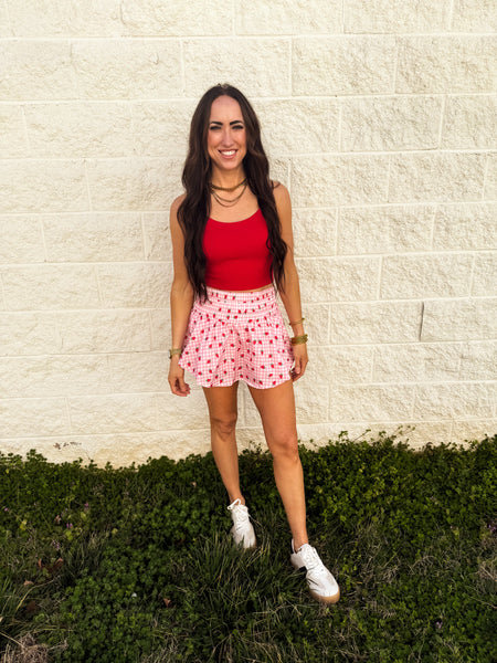 Summer Strawberry Gingham Skort