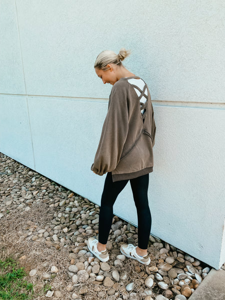 Crossroads Criss Cross Pullover - RUST CHARCOAL