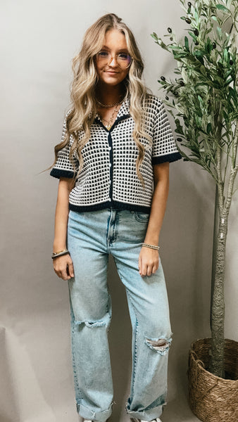 Navy and Ivory Crochet Top