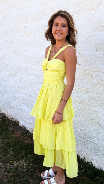 Summer Sun Yellow Halter Midi Dress