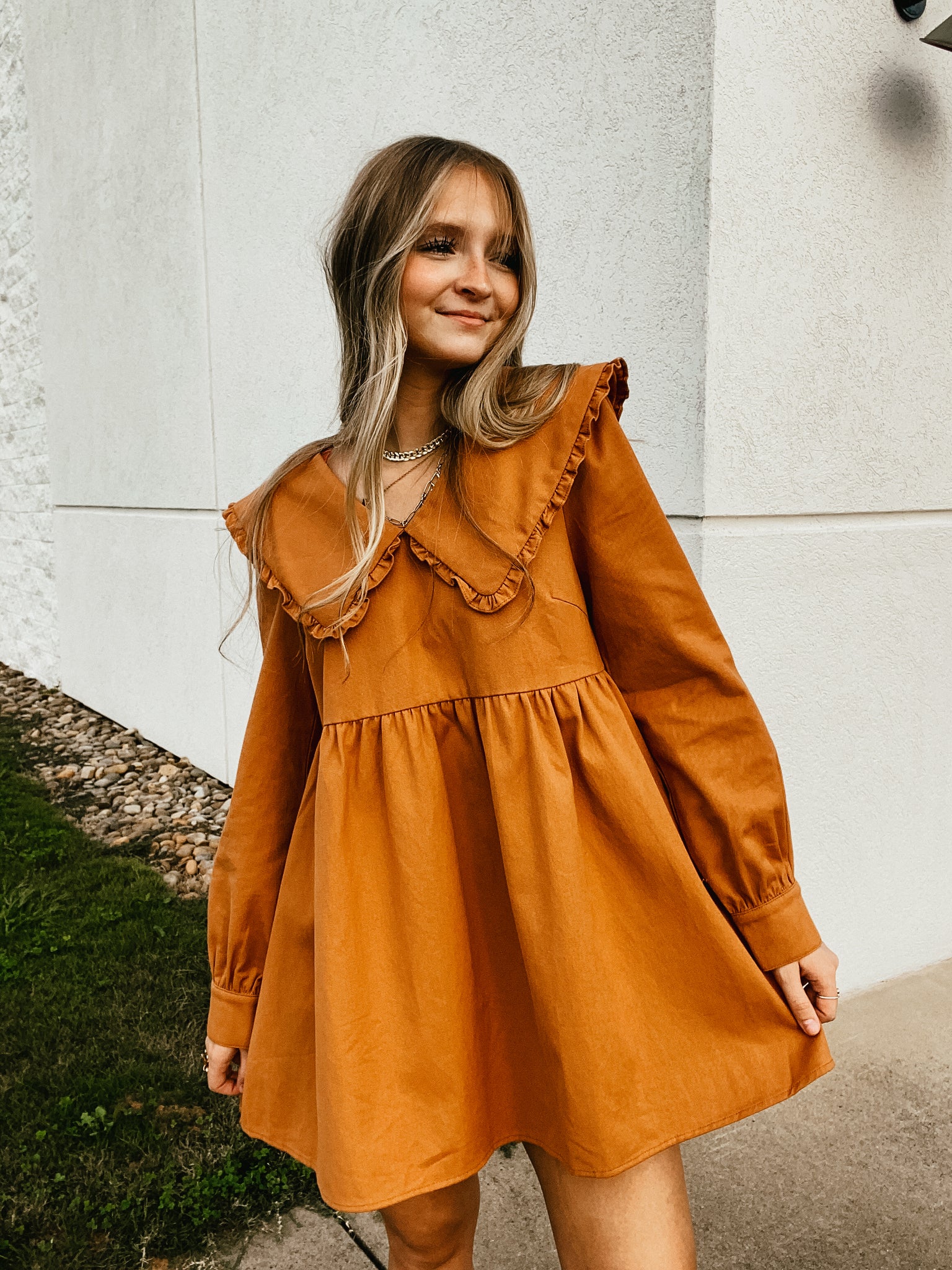 Bronze Belle Peter Pan Collar Mini Dress