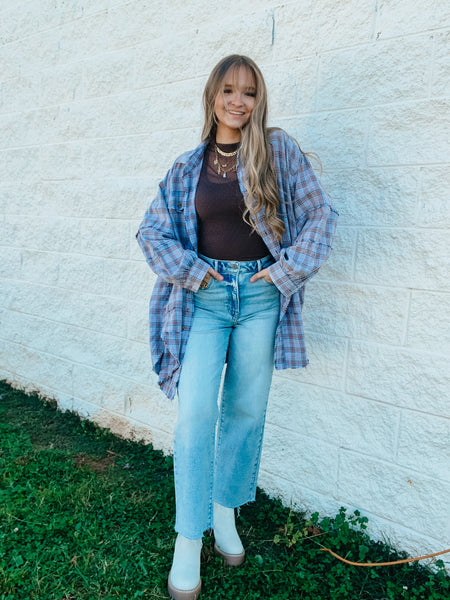 Peri Blue Plaid Perfection Flannel Tunic