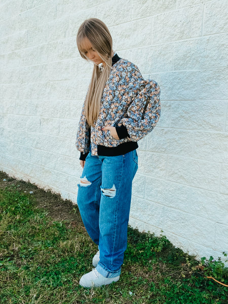 Floral Quilted Bomber Jacket