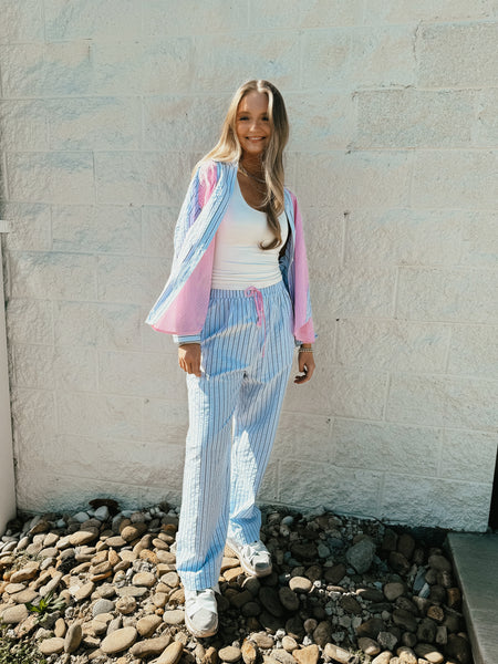 Seersucker Mixed Coastal Chic Pant Set