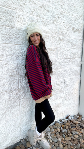 Free People -Classic Striped Oversized Crewneck -  NAUTICAL COMBO