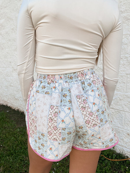 Floral Whimsy Patchwork Quilted Shorts