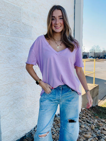 Free People - Nina V-Neck Tee - FAIRY WINGS (LAVENDER)