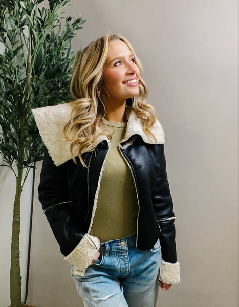 Luxe Faux Leather Sherpa Jacket