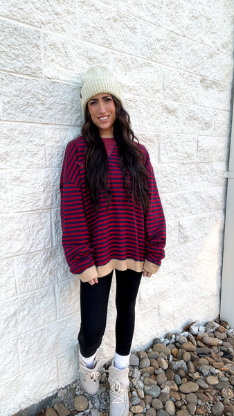 Free People -Classic Striped Oversized Crewneck -  NAUTICAL COMBO