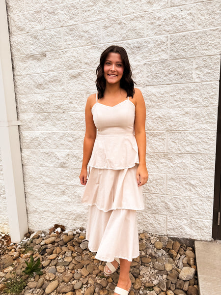 Whimsical Waves Tiered Linen Midi Dress