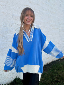 Posh Preppy Sweater - Blue/Ivory