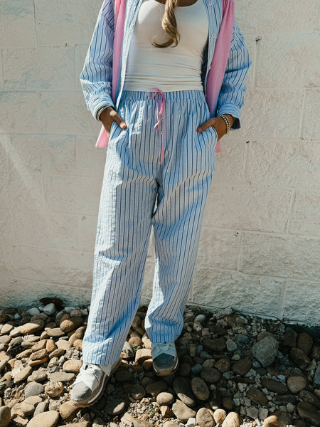 Seersucker Mixed Coastal Chic Pant Set