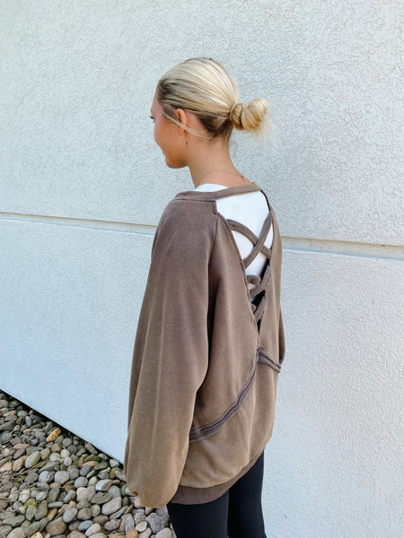 Crossroads Criss Cross Pullover - RUST CHARCOAL