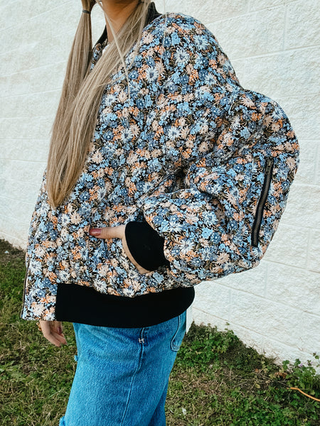 Floral Quilted Bomber Jacket