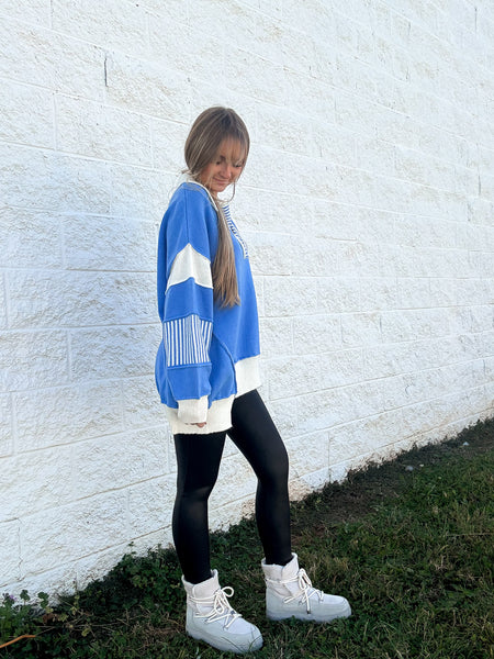 Posh Preppy Sweater - Blue/Ivory