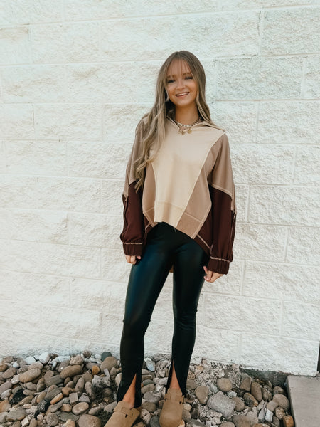 Mocha Melody Color Block Pullover