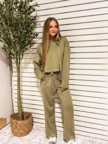 Serenity Modal Side Slit Pants - OLIVE