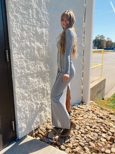 Sleek Serenity Grey Maxi Dress