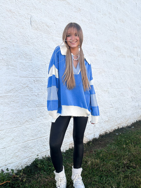 Posh Preppy Sweater - Blue/Ivory