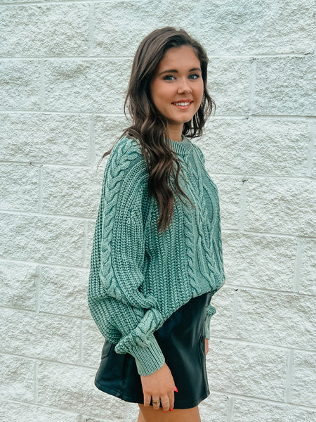 Free People - Frankie Cable Sweater - SEA SPRAY