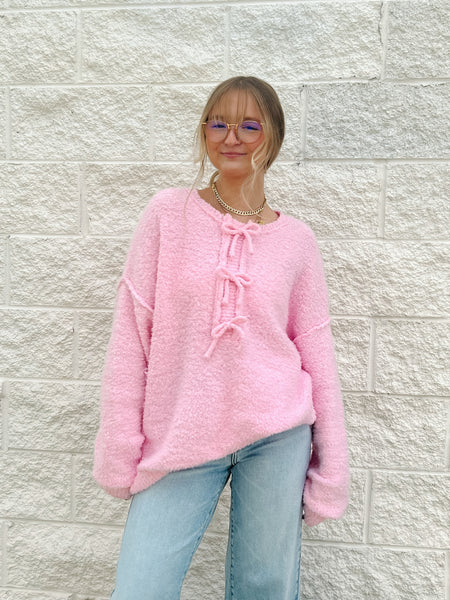 Cuddle & Bows Pink Oversized Sweater