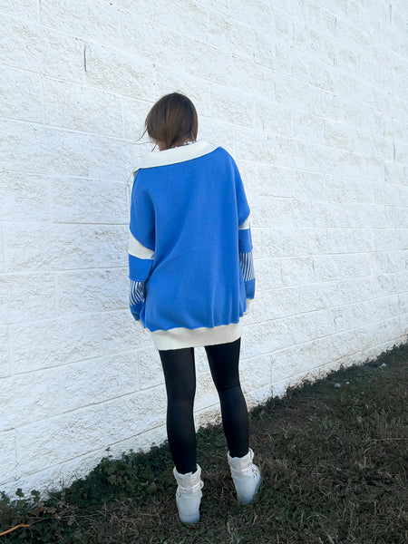 Posh Preppy Sweater - Blue/Ivory