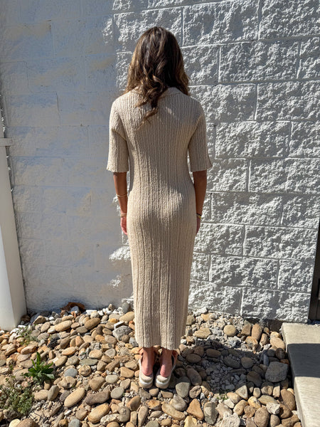 Soft Sand Short Sleeve Textured Midi Dress