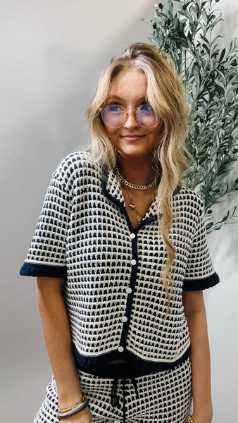 Navy and Ivory Crochet Top