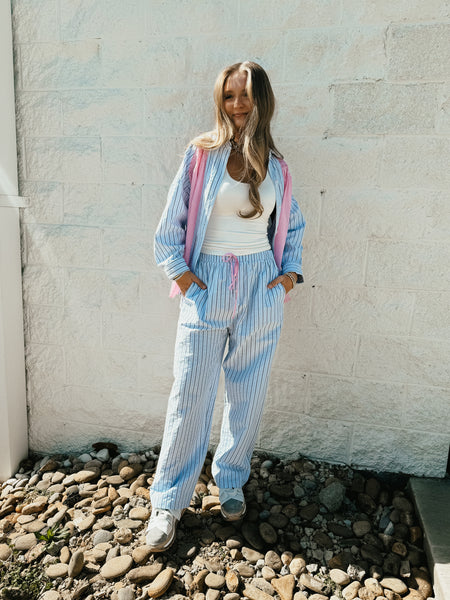 Seersucker Mixed Coastal Chic Pant Set