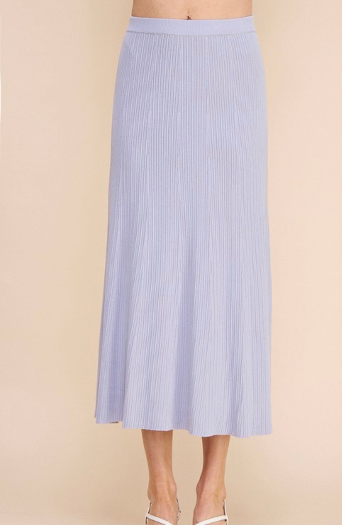 Seaside Textured Ribbed A-Line Midi Skirt - BLUE HAZE